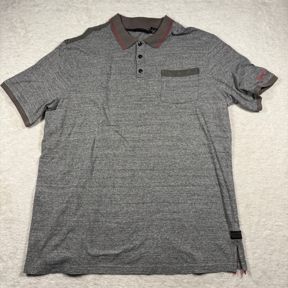Sean John Mens Gray Heathered Cotton‎ Polo Shirt Short Sleeve 3XLT Tall Pocket